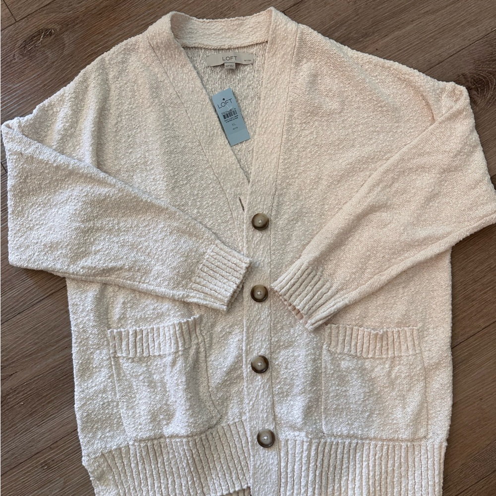 NWT 100% Cotton Cozy Cream Grandma Core Button-Up Cardigan Sweater